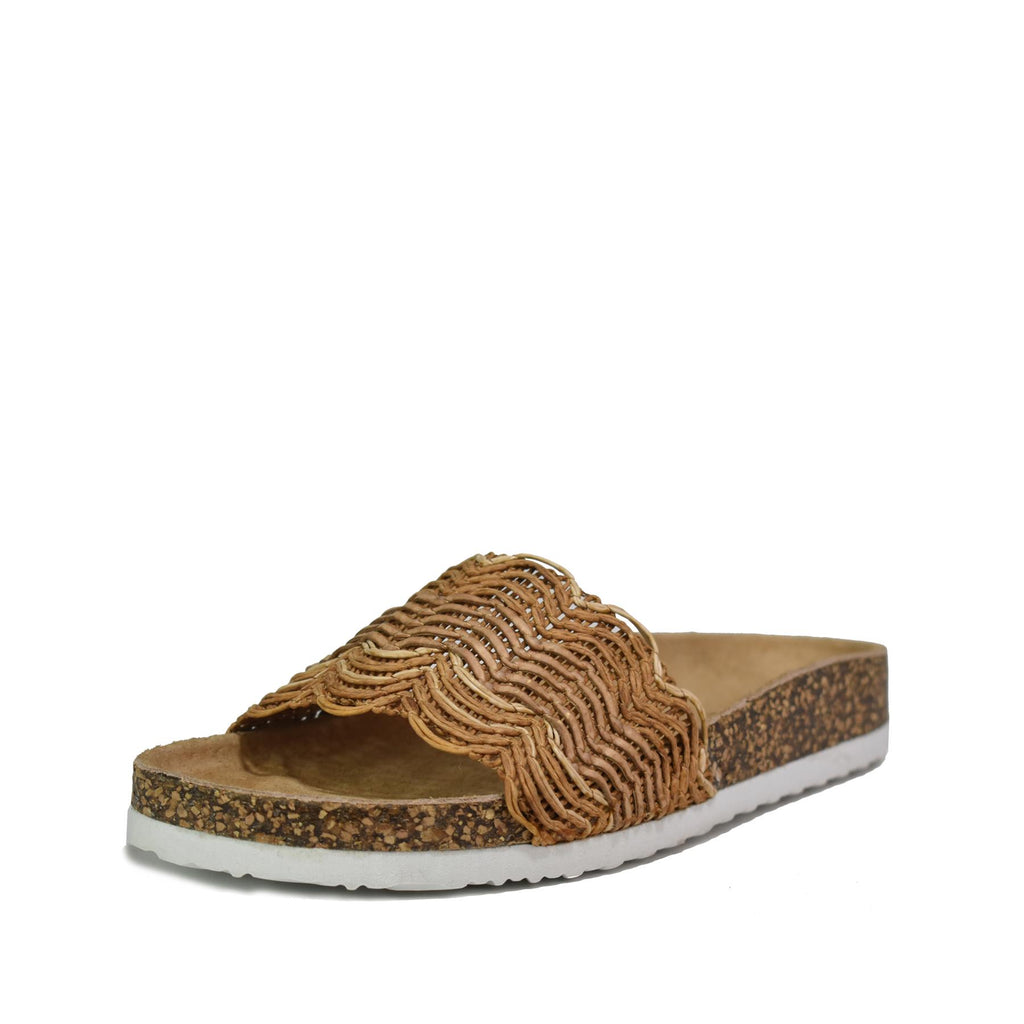 Striped Casual Slippers Camel