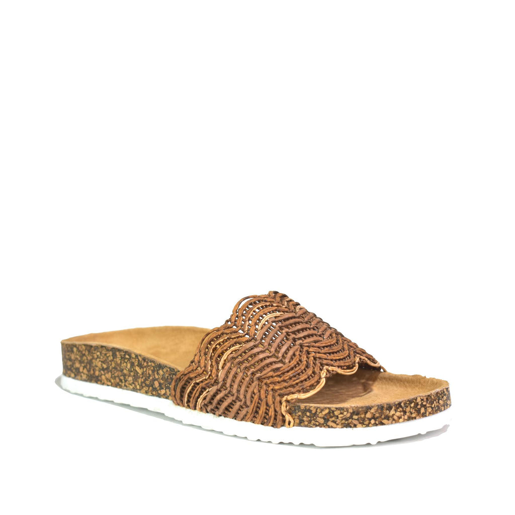 Striped Casual Slippers Brown