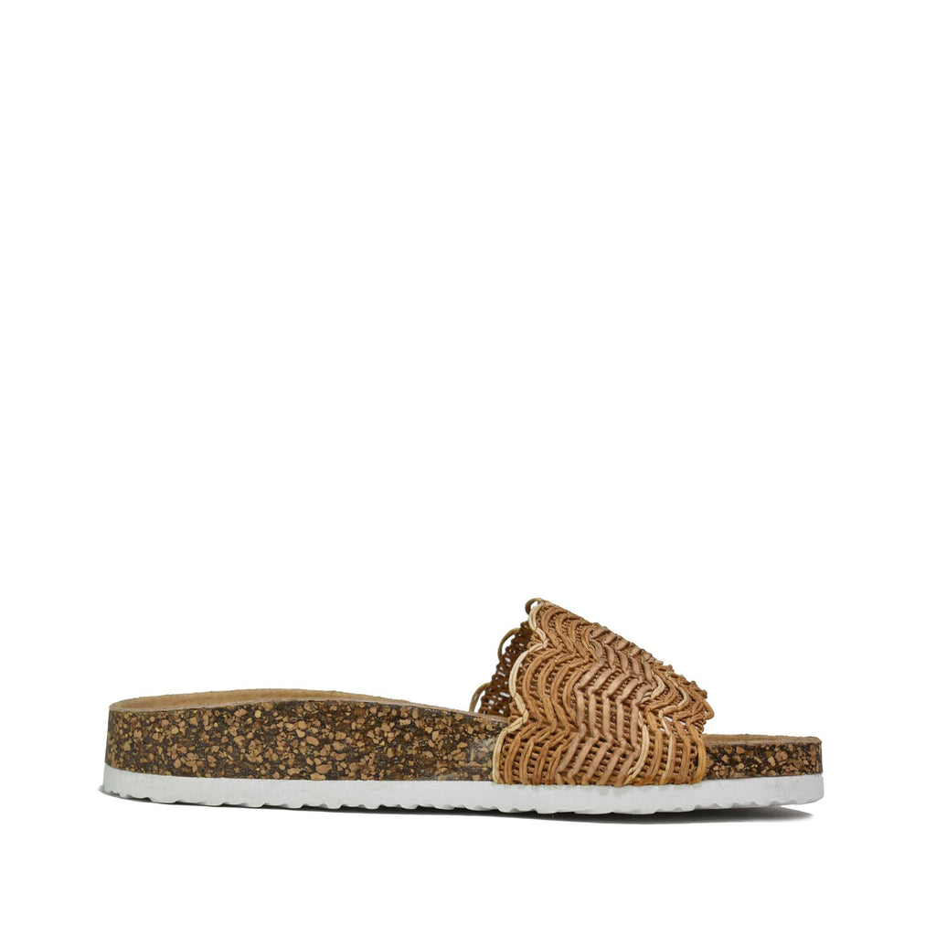 Striped Casual Slippers Camel